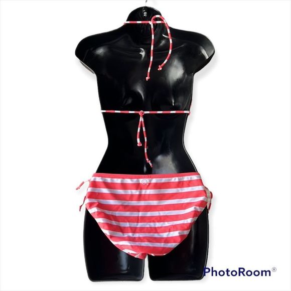 OCEAN PACIFIC Coral Stripes and Sequin Bikini Set - Picture 2 of 11